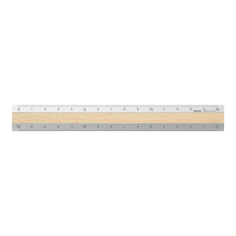 Midori aluminium med trä linjal 15 cm - 2 varianter