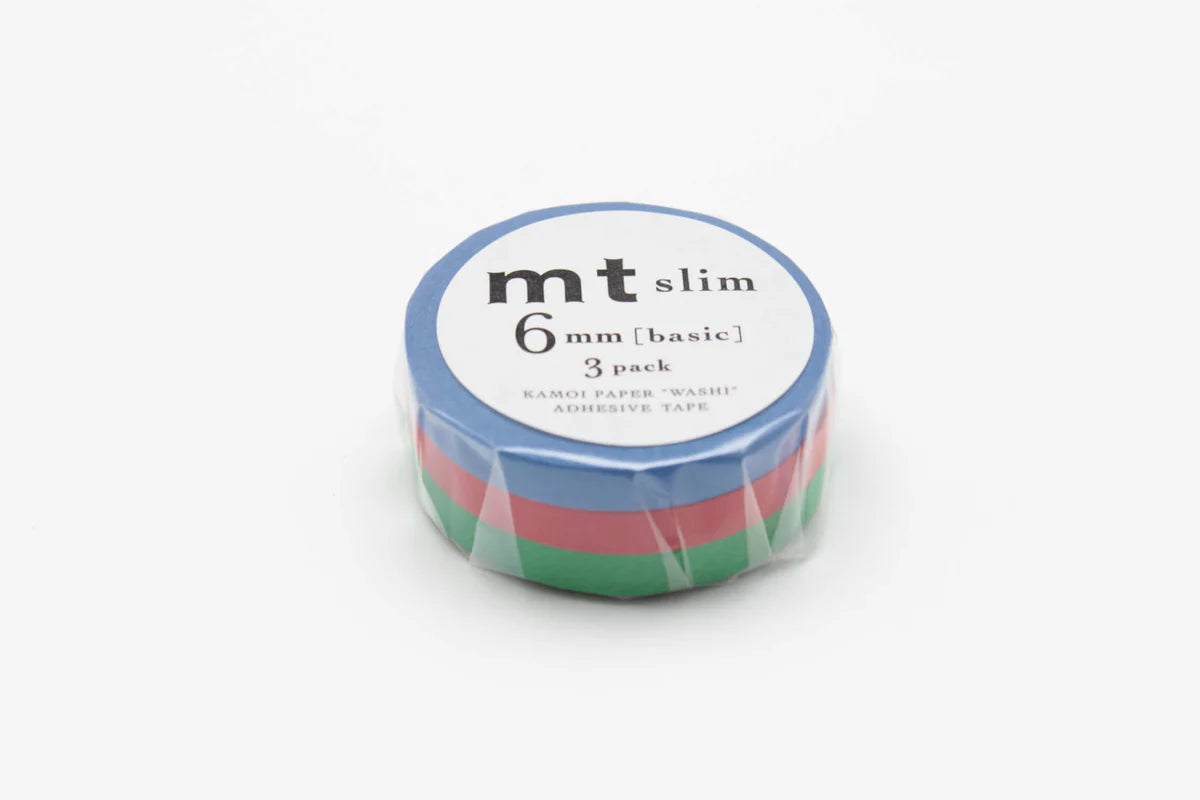 Washi Tape / MT Tape Slim Blue, Red, Green 3 rolls of 6 mm