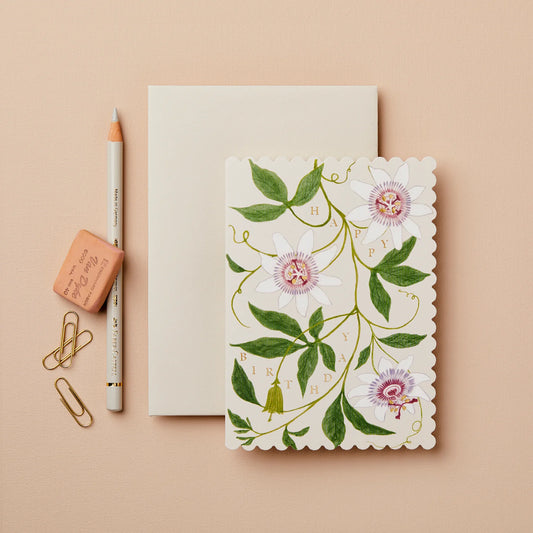 A6 kort från  Wanderlust, Passionflower Happy Birthday