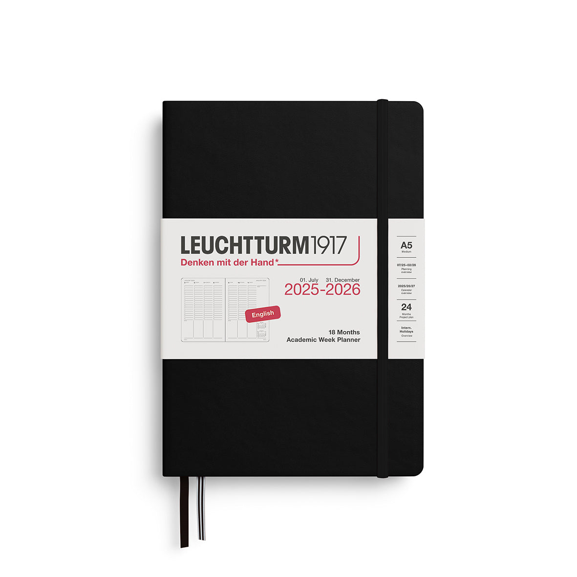 Leuchtturm 18 Månaders kalender 2025-2026, Week Planner Medium A5 - Engelsk inlaga