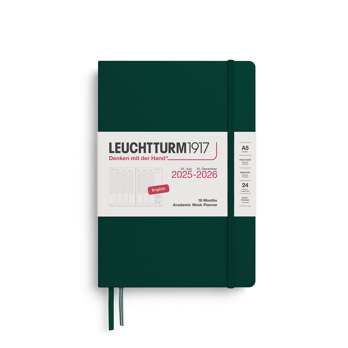 Leuchtturm 18 Månaders kalender 2025-2026, Week Planner Medium A5 - Engelsk inlaga