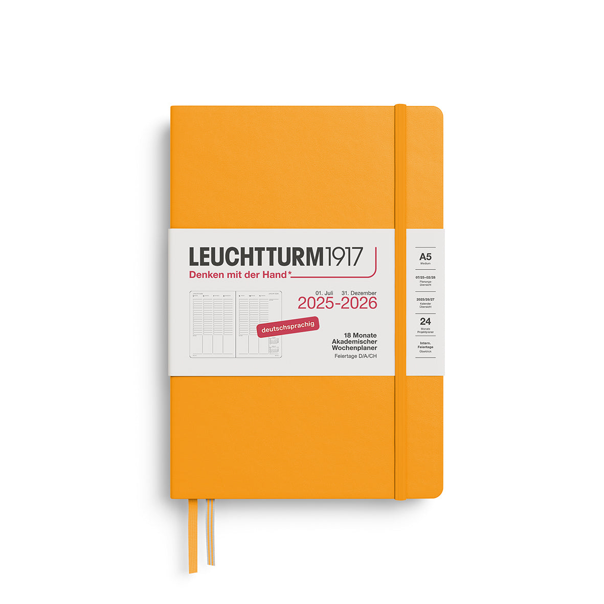 Leuchtturm 18 Månaders kalender 2025-2026, Week Planner Medium A5 - Engelsk inlaga