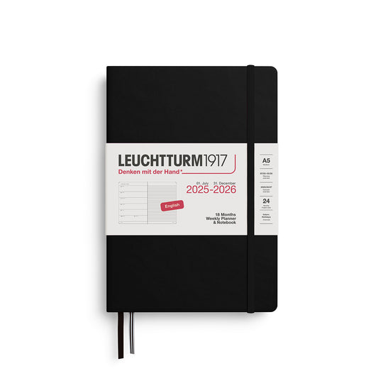 Leuchtturm 18 Månaders Kalender 2025-2026, Weekly Planner & Notebook Medium A5 - Engelsk inlaga