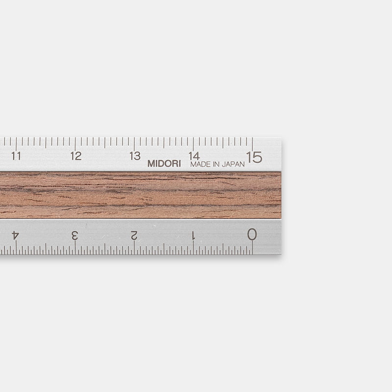 Midori aluminium med trä linjal 15 cm - 2 varianter