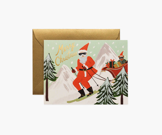 Rifle Paper, Skiing Santa julkort