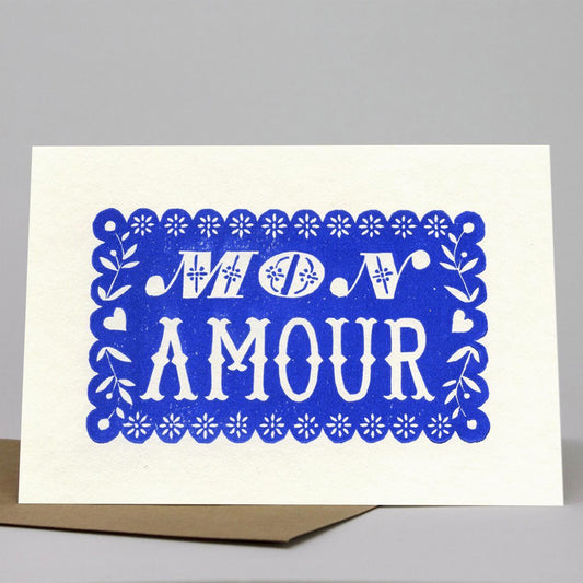 Pressed and Folded Handtryckt Kort - Mon Amour