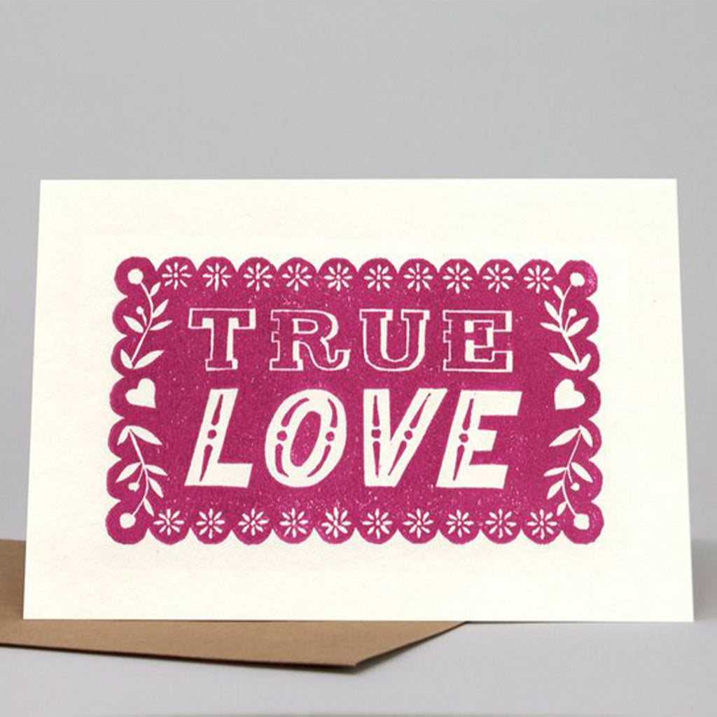 Pressed and Folded Handtryckt Kort - True Love