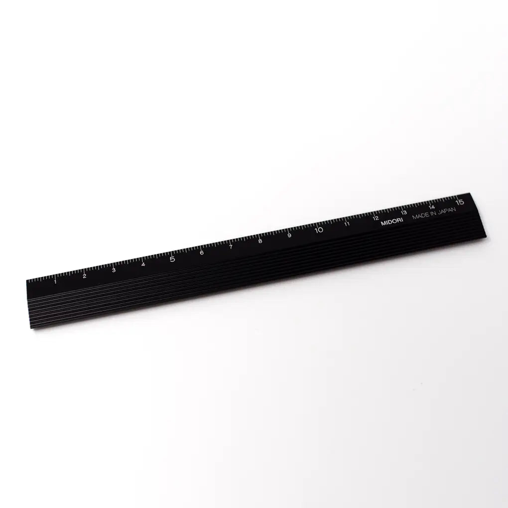 Midori Aluminium Ruler 15cm Black - Japanese Stationery Metric Measurement Tool